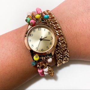 Pink and Gold Wrap Bracelet Wrist Watch